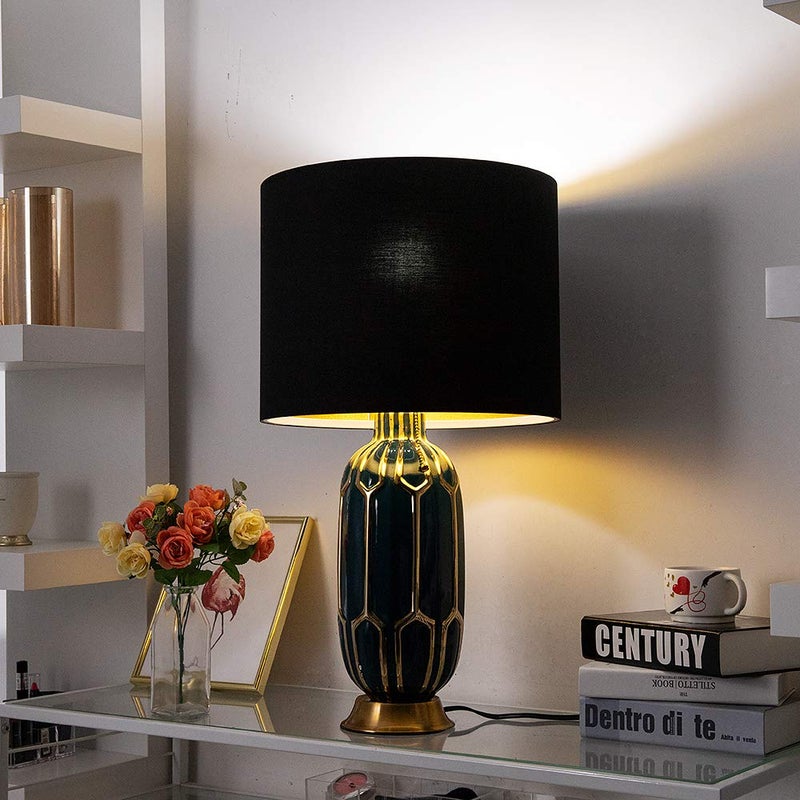 Wellmet 13"x13"x10" Assembly Required Lampshade for Table Lamp, Bedside Lamp, Floor Lamp, Fabric Drum Lampshade Classic Modern Style, Spider Fitter, Black Gold - Image 5